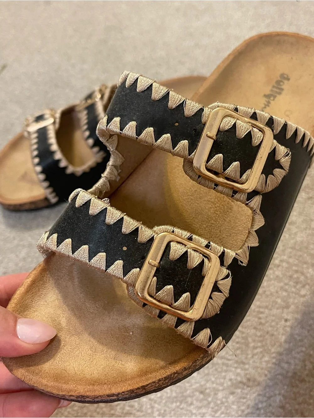 Women's Black Double-Buckle Slide Sandals